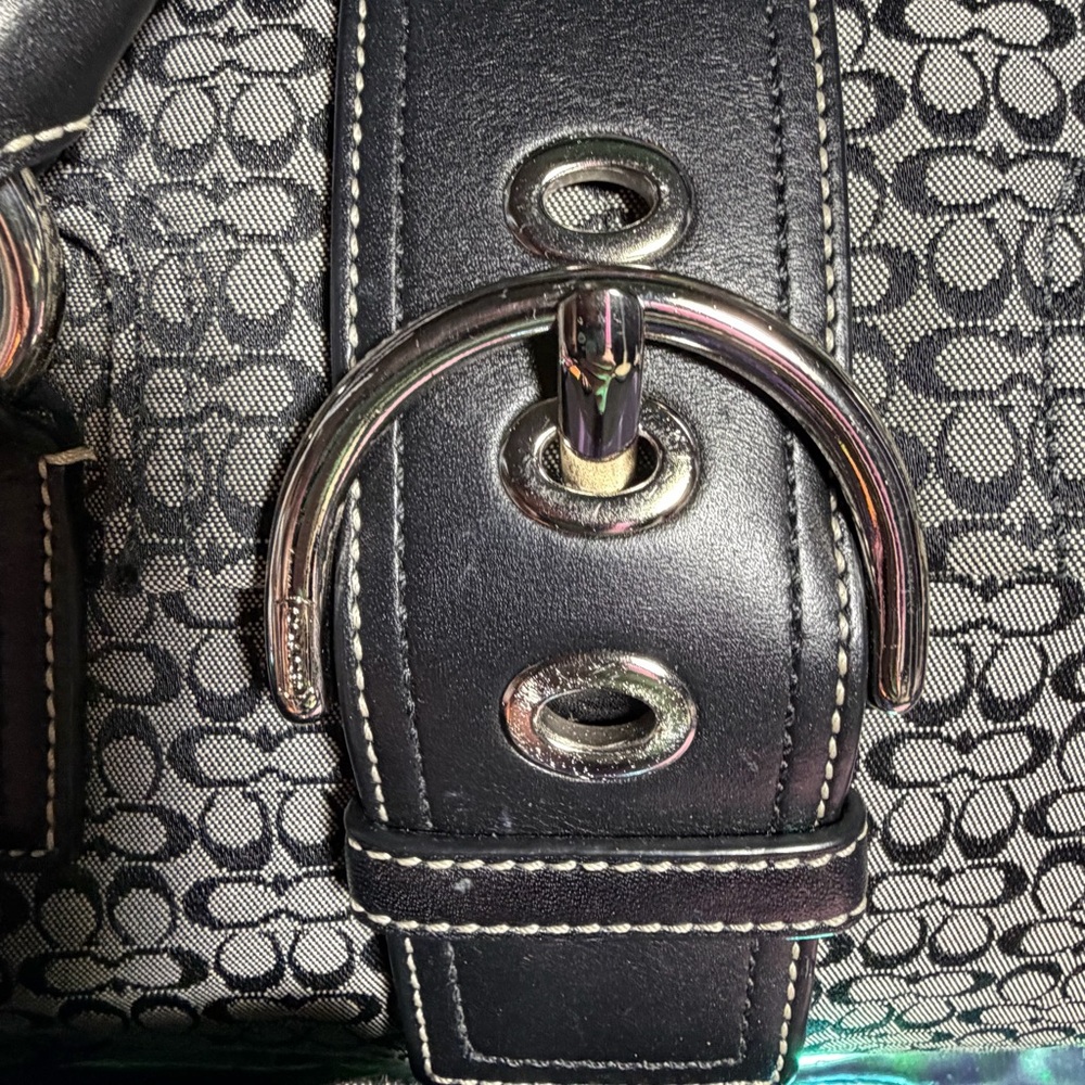 3pc VTG LRG Coach SoHo Navy Jacquard signature Leather/textile Satchel LIKE NEW - Picture 11 of 16